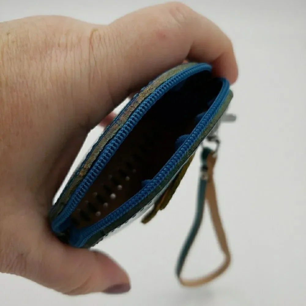 Tropical Palm Tree Wristlet Gift Card Holder Handmade Leather Surfer Mini Purse